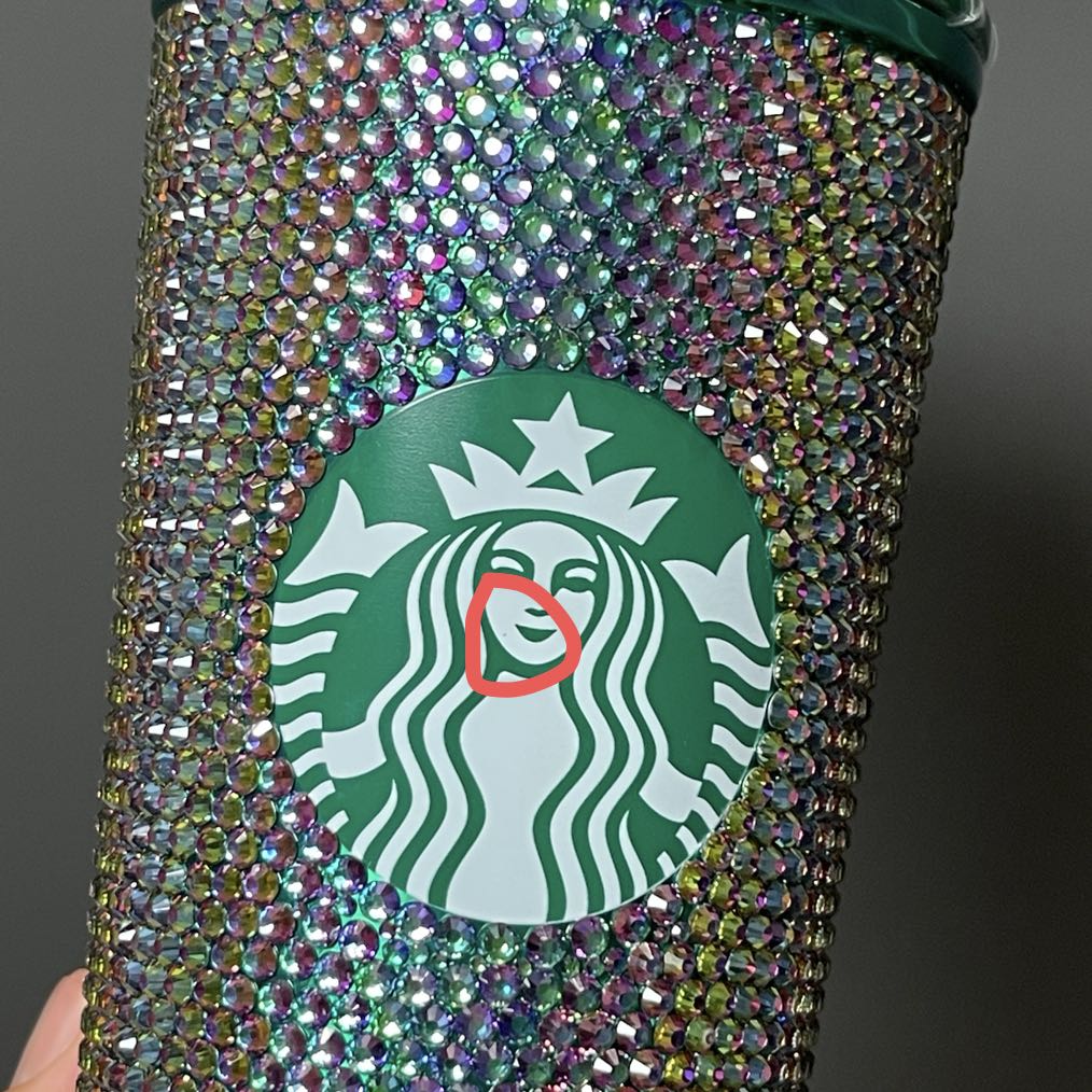 Tiny flaw Starbucks Thailand 2024 METALLIC green rhinestones cold water straw cup 16oz Starbucks loveinstarbucks