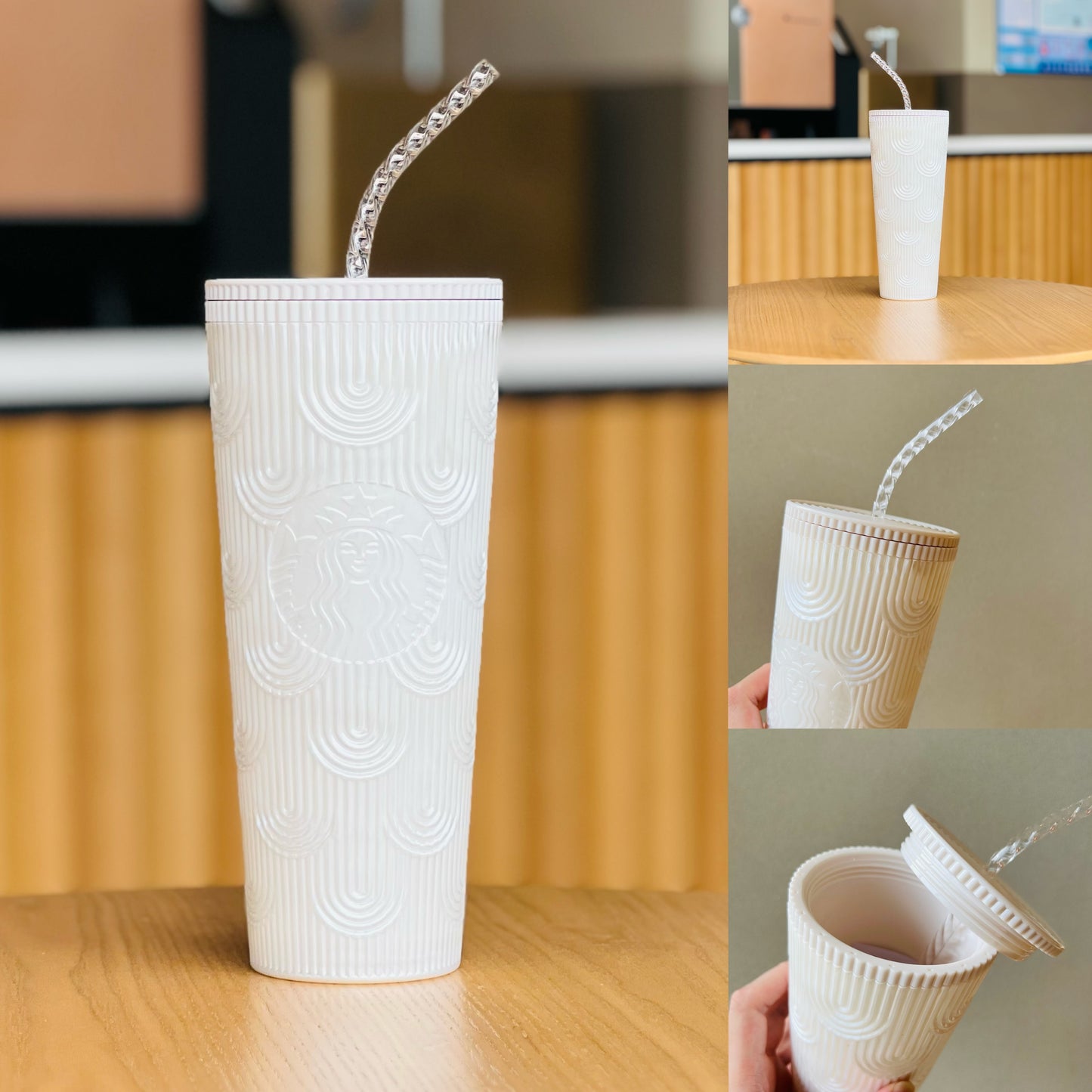 Starbucks China 2023 anniversary ocean series white shell bent Straw Cup 24oz Starbucks loveinstarbucks