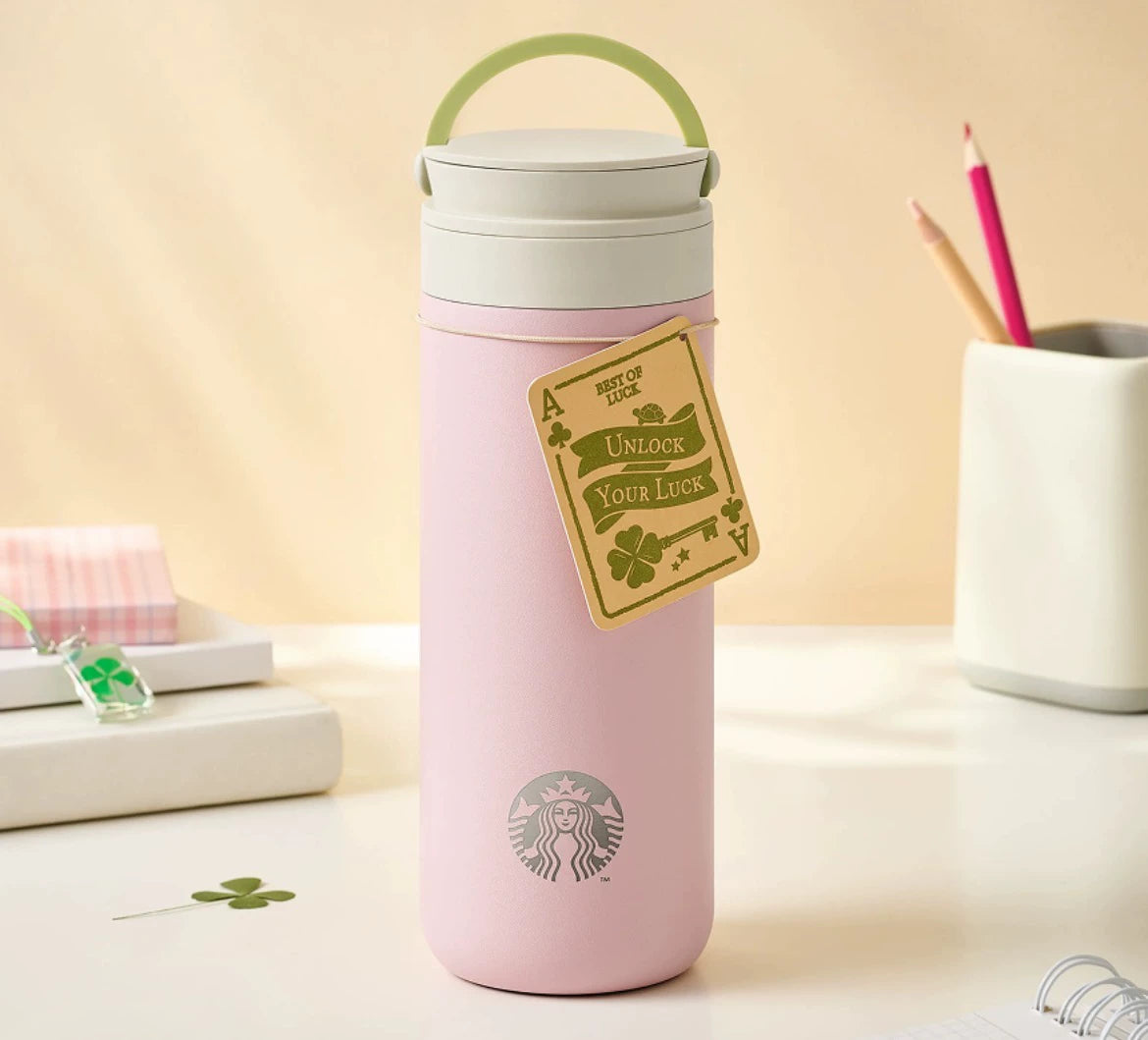 Starbucks Korea 2026 Four-Leaf Clover Series Pink Stainless Steel Tumbler with Handle 473ml 15.99oz