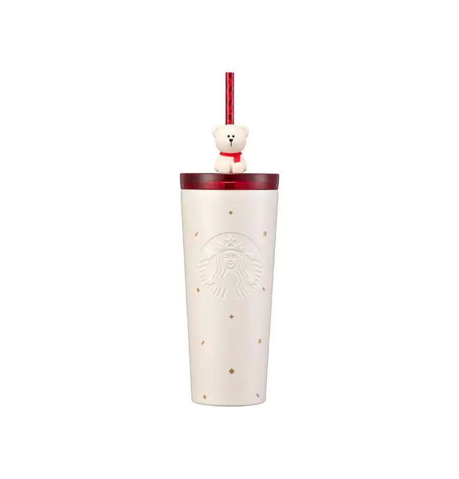 Starbucks Korea 2026 Christmas First Series White Stainless Steel Straw Tumbler 473ml 15.99oz