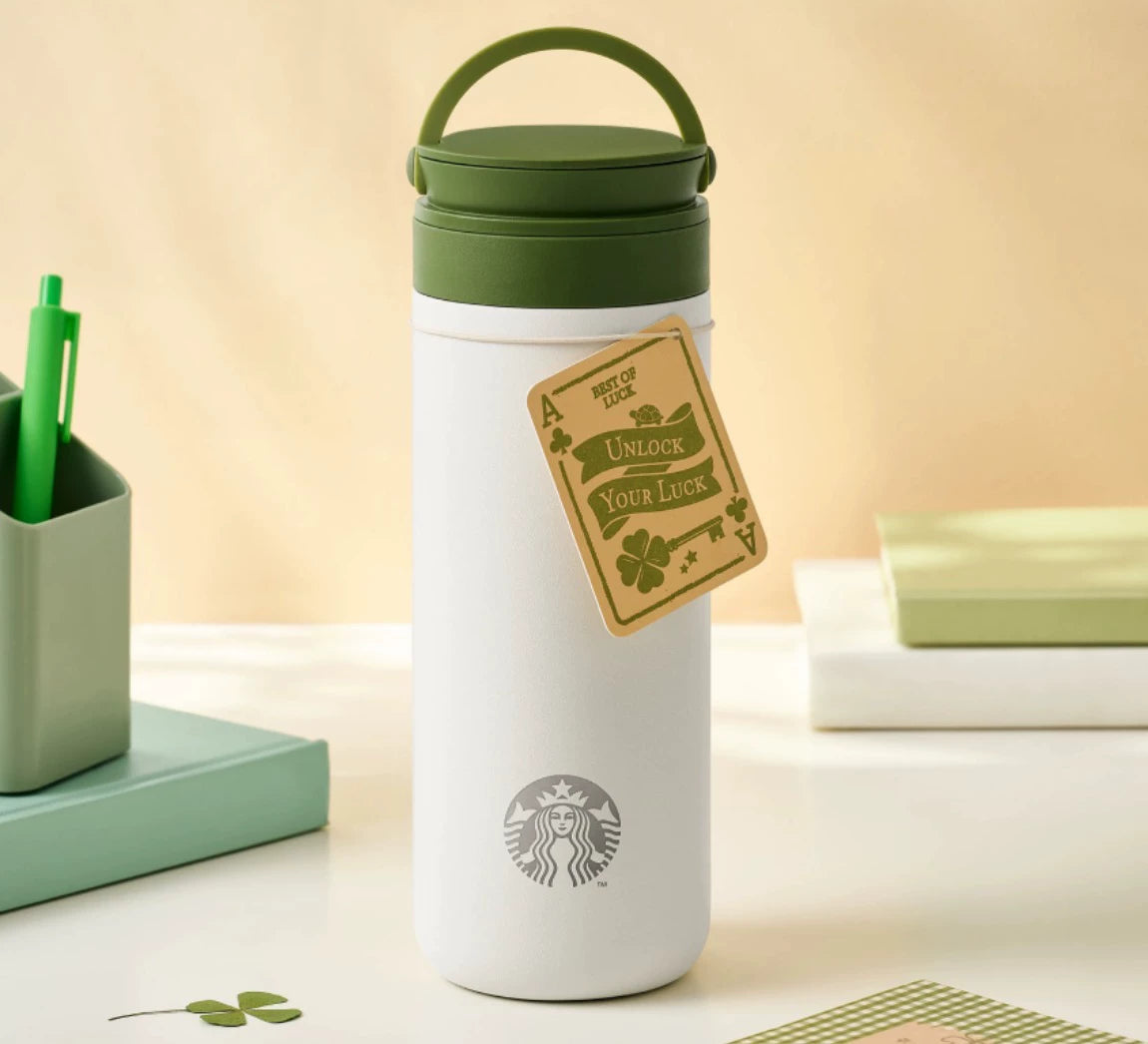 Starbucks Korea 2026 Four-Leaf Clover Series 473ml 15.99oz White Stainless Steel Tumbler with Handle