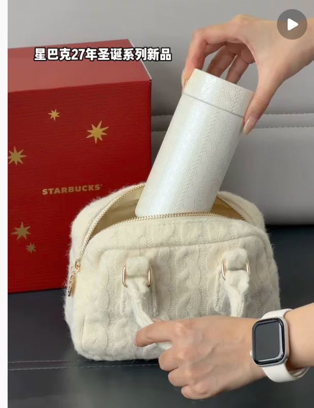 Starbucks China 2026 Christmas Woven with Warmth Series White Insulated Tumbler with Bag