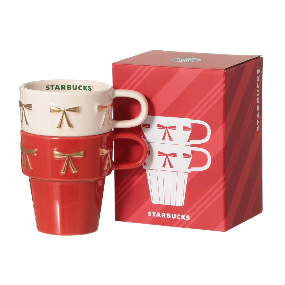 Starbucks Japan 2026 Christmas Series Stackable Bow Mugs 237ml 8.01oz - 2PCS Mugs