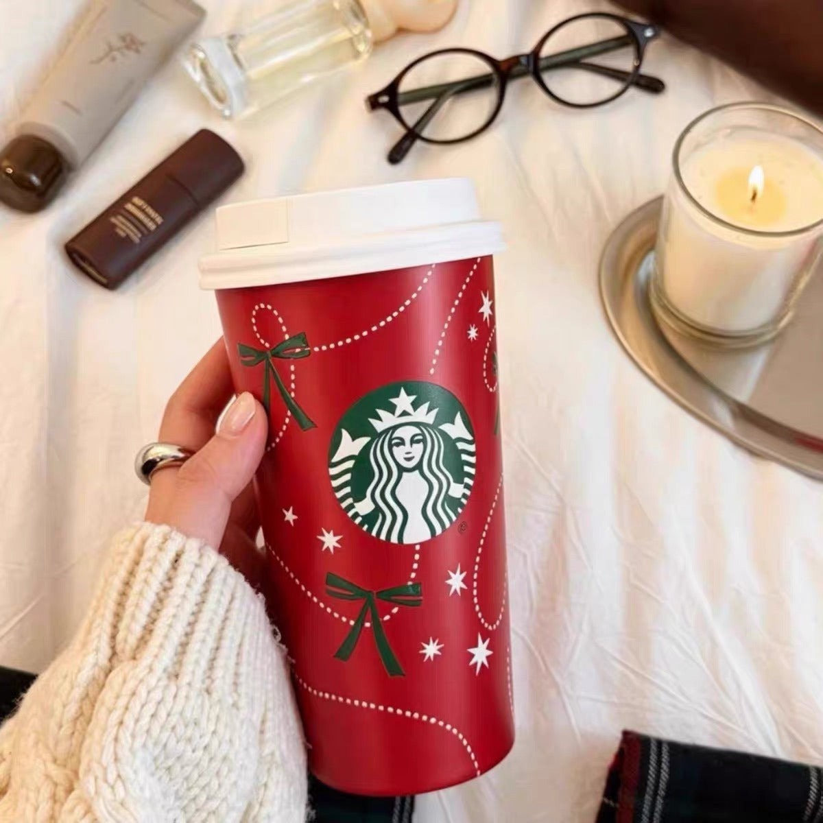 Starbucks China 2026 Christmas Woven with Warmth Series 430ml 14.54oz Red Bow Stainless Steel Desk Mug