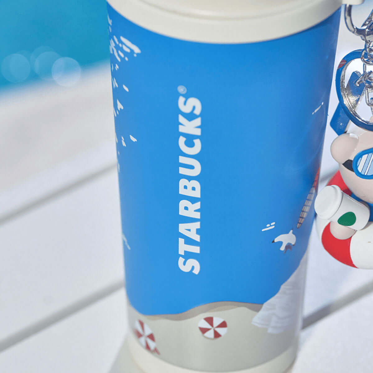 Starbucks China 2024 summer seaside online Double drinking spout stainless steel cup 480ml coming with keychain Starbucks loveinstarbucks