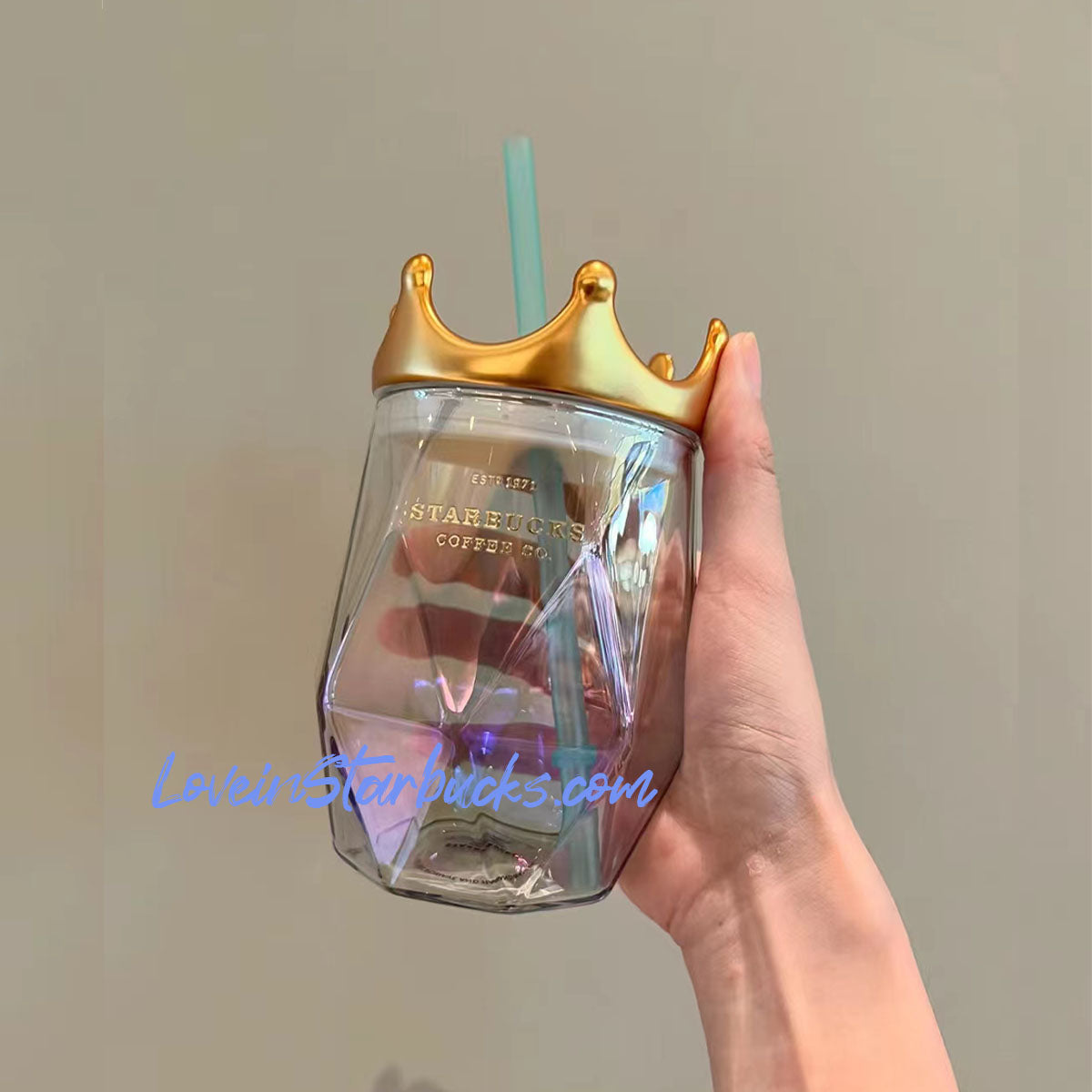 on sale Starbucks China 2023 anniversary ocean series crown straw glass cup  495ml Starbucks loveinstarbucks