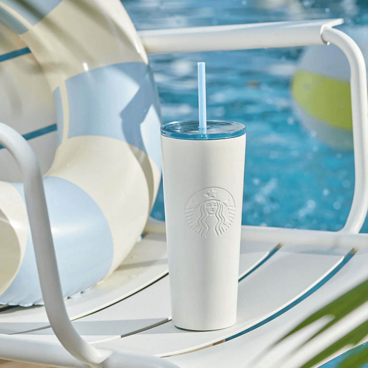 Starbucks China 2024 summer seaside online White stainless steel straw cup 840ml loveinstarbucks loveinstarbucks