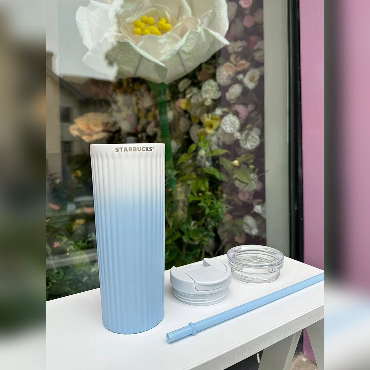 Starbucks Tumbler China 2023 Summer Sky Blue Gradient Stainless steel Cup 16oz with two lids Starbucks loveinstarbucks
