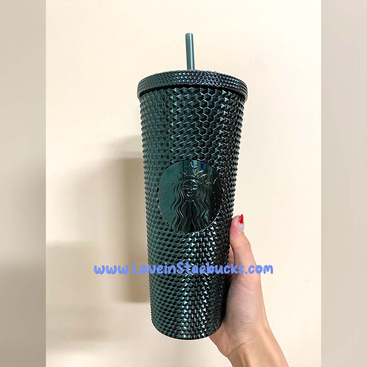 Starbucks Taiwan 2023 Christmas 1st series metallic chrome green studded straw cold cup 24oz Starbucks loveinstarbucks