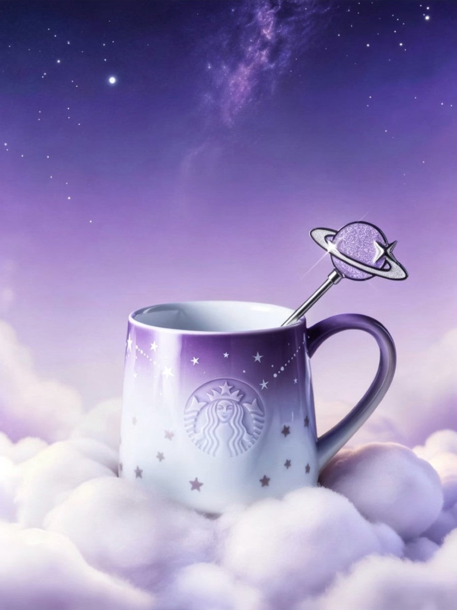 Starbucks China 2026 Purple Night Star River series 370ml Jingdezhen-made mug with stirrer