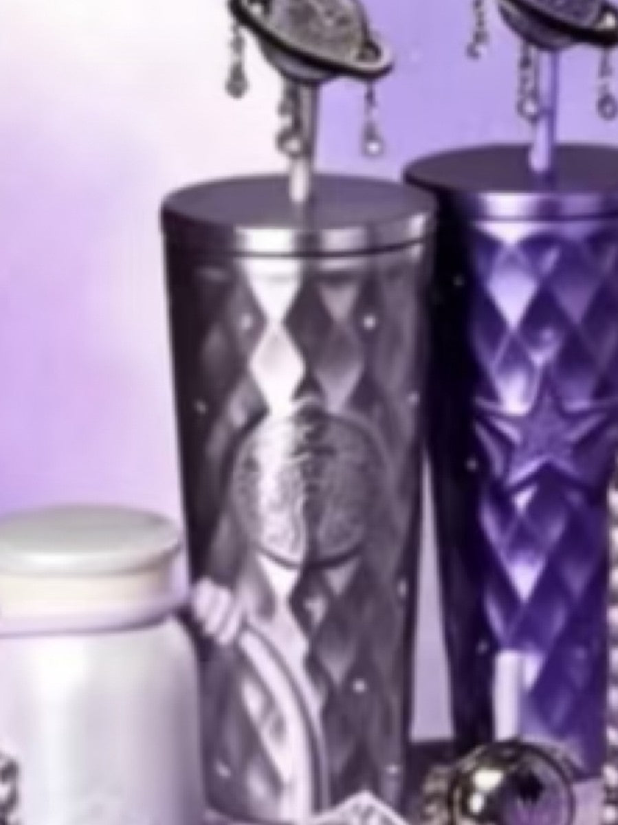 Starbucks China 2026 Purple Night Star River series 600m silver style stainless steel straw cup with planet decoration