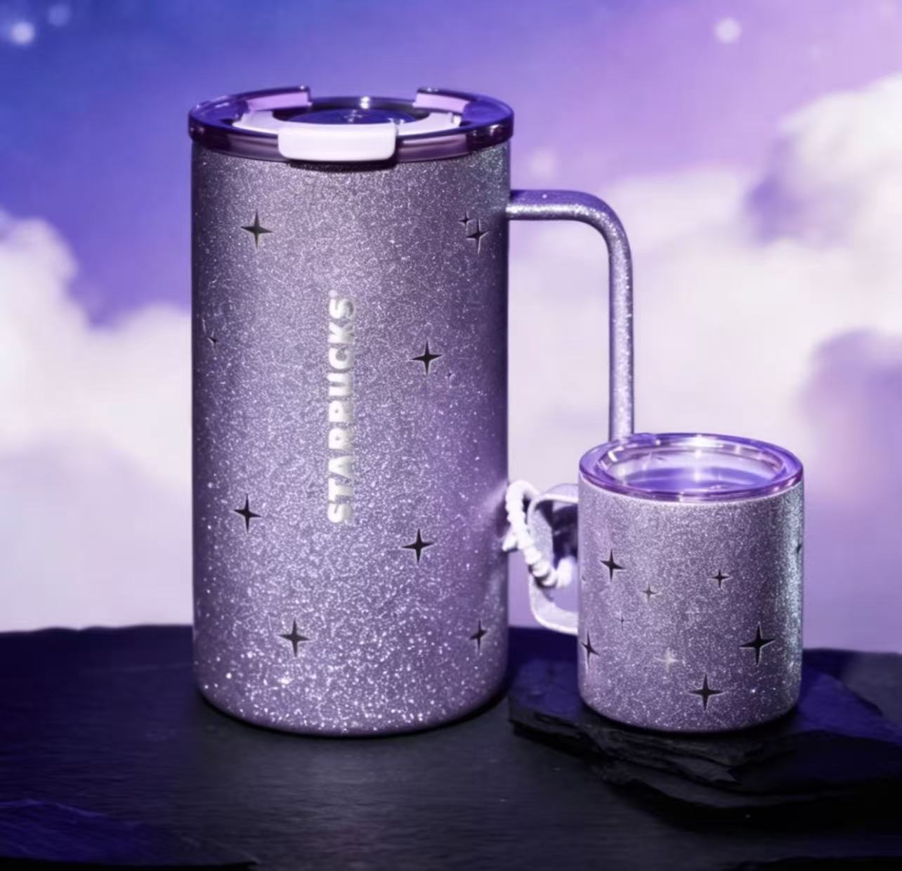 Starbucks China 2026 Purple Night Star River series 660ml star style stainless steel table cup with table cup pendant