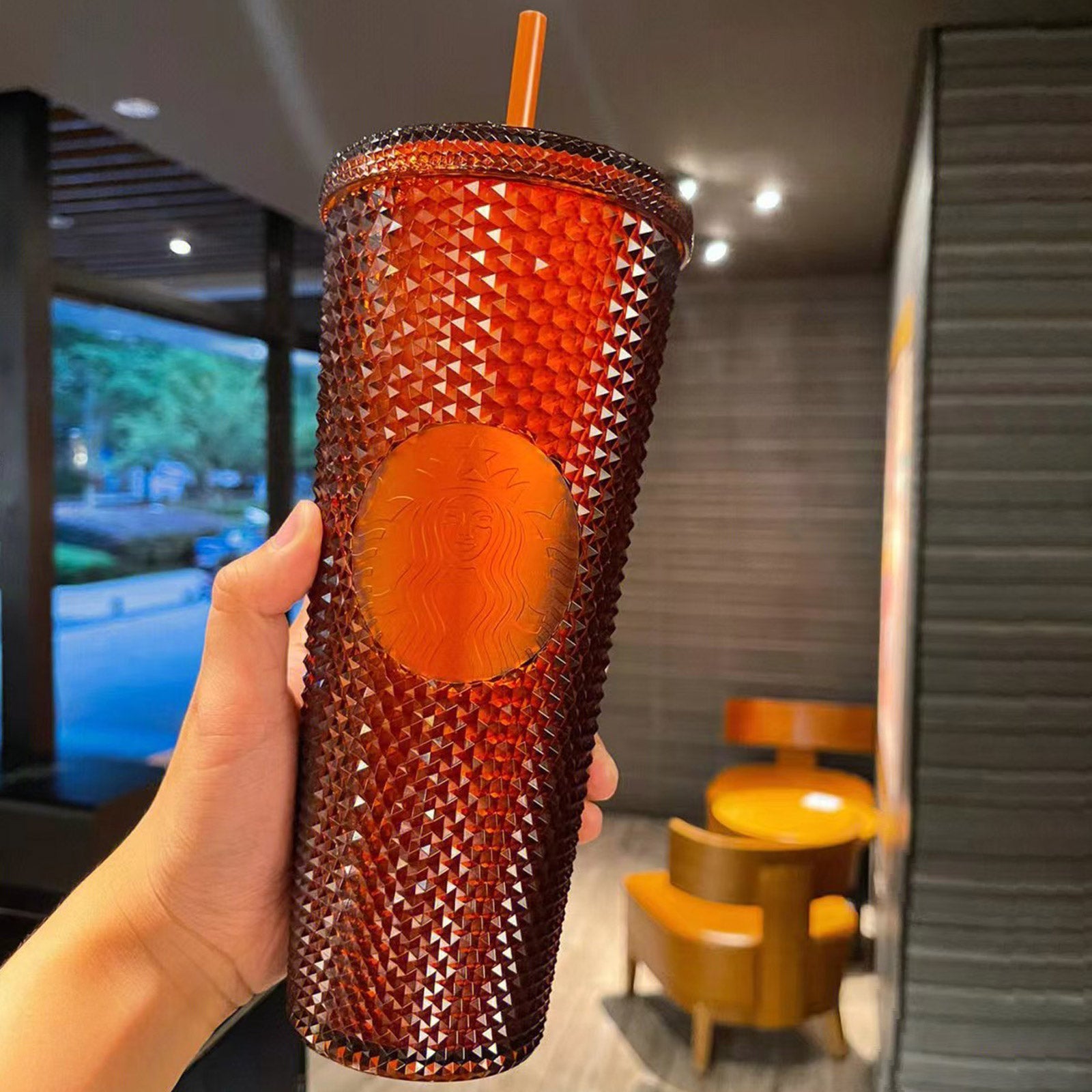 buy starbucks halloween cup on sale Starbucks China 2022 Halloween orange Pumpkin straw studded cup  24oz Starbucks loveinstarbucks