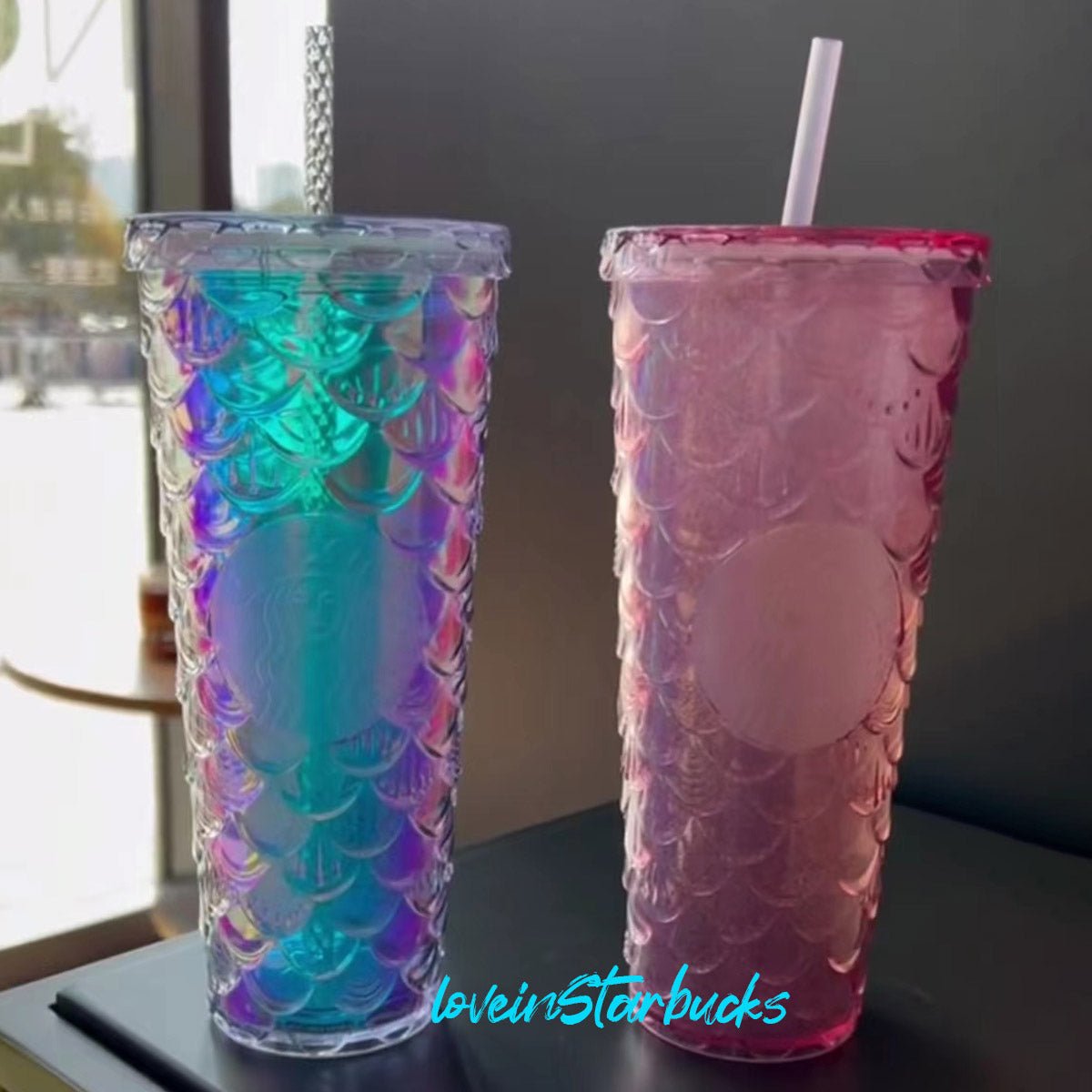 Starbucks mermaid pink scale and unicorn scale two straw cold cups 24oz  Starbucks loveinstarbucks