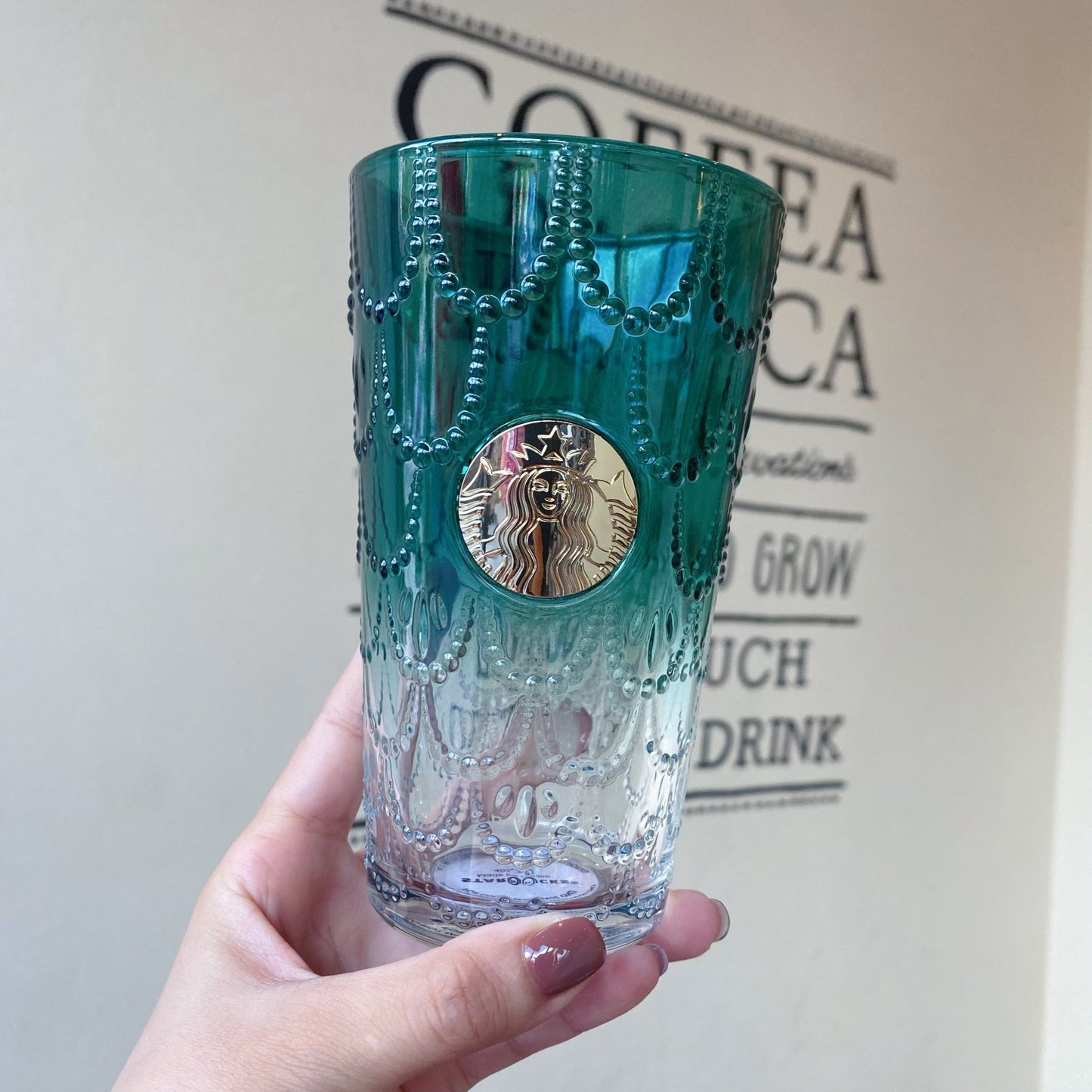 Starbucks 50th Anniversary Fish Scale Glass Cup 405ml Starbucks loveinstarbucks