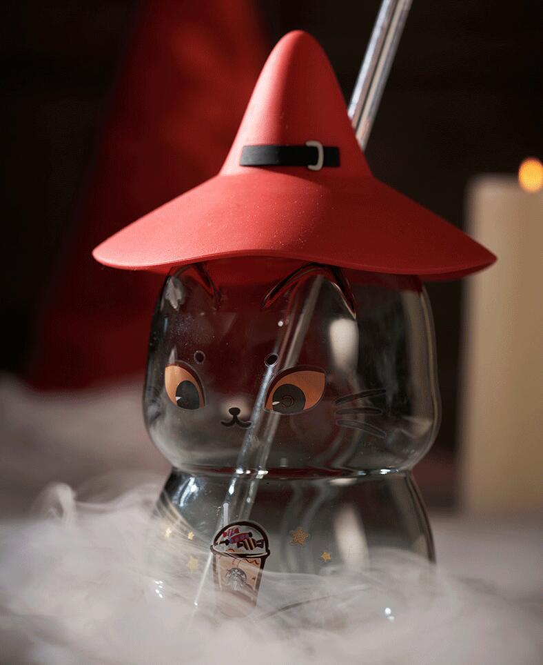 Starbucks China 2021 Halloween Black cat bowler glass straw Starbucks loveinstarbucks