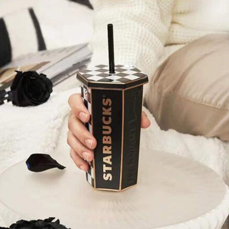 Starbucks China 2022 Valentine's Day hexagon checkerboard straw cup Starbucks loveinstarbucks