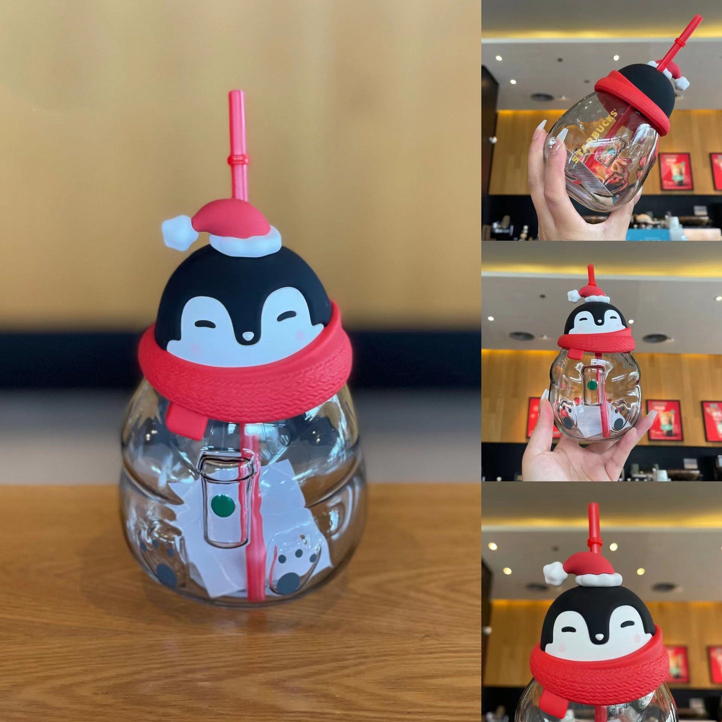 on sale Starbucks China 2022 Xmas-2nd series Penguin shaped glass 650ml Starbucks loveinstarbucks