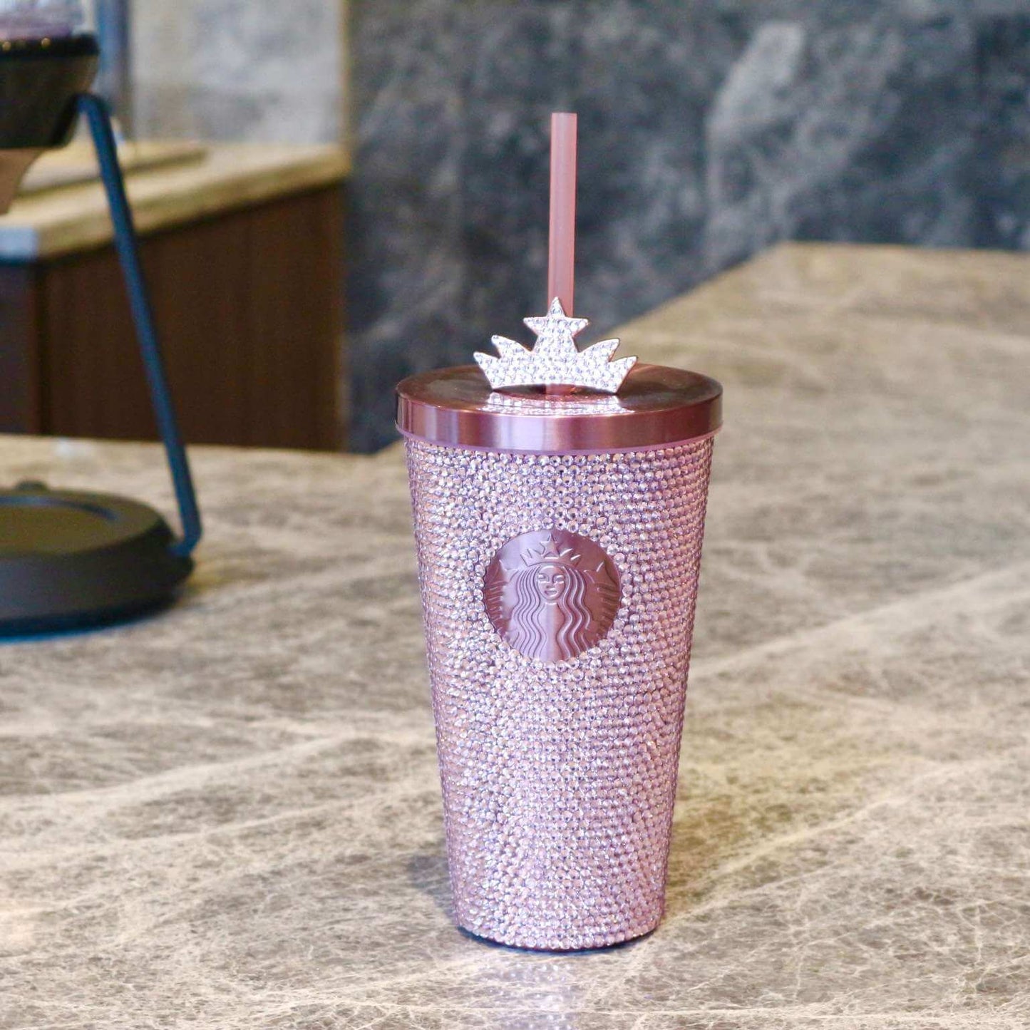 Starbucks China 2024 spring walk series pink Sakura crown rhinestones stainless steel cup Starbucks loveinstarbucks