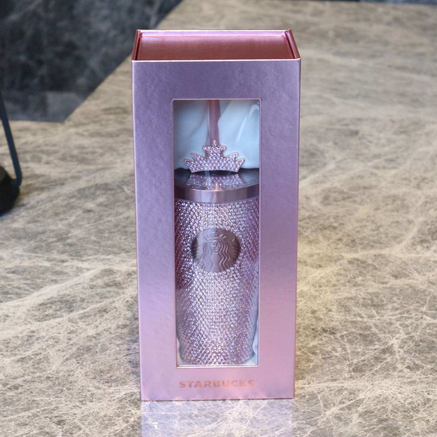 Starbucks China 2024 spring walk series pink Sakura crown rhinestones stainless steel cup Starbucks loveinstarbucks