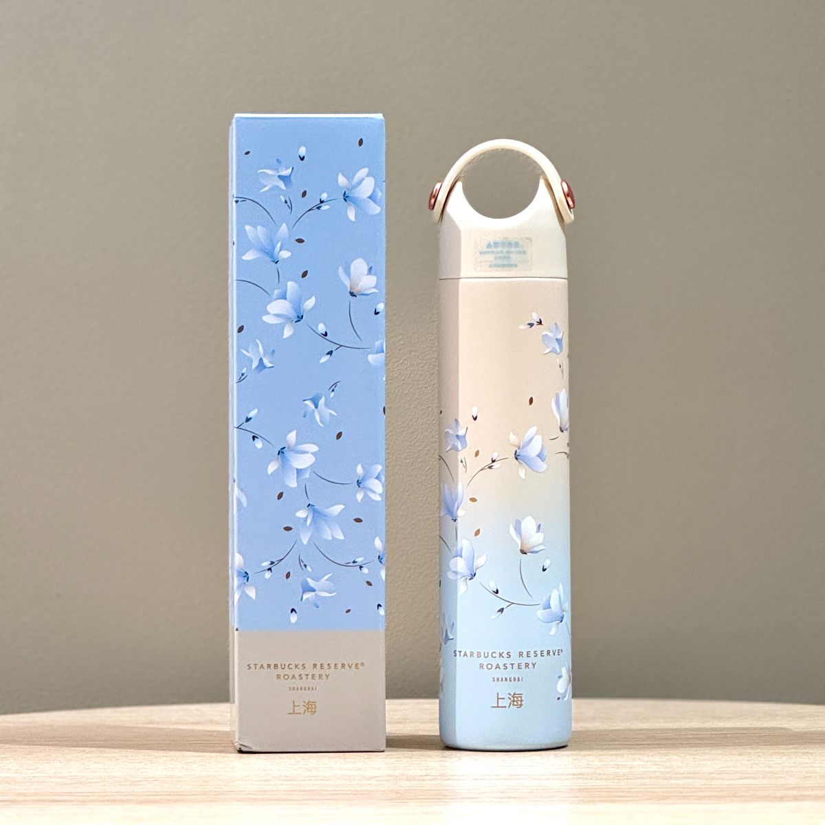 Starbucks China 2023 Shanghai Workshop 6th Anniversary White Magnolia Series light blue Stainless Steel Cup 310ml Starbucks loveinstarbucks