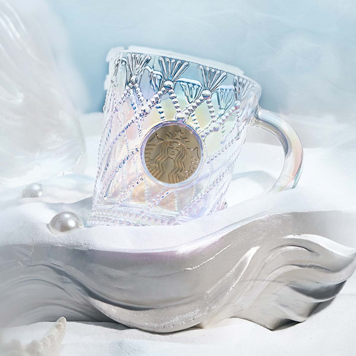 Starbucks China 2023 anniversary white gold mermaid series glass 400ml Starbucks loveinstarbucks