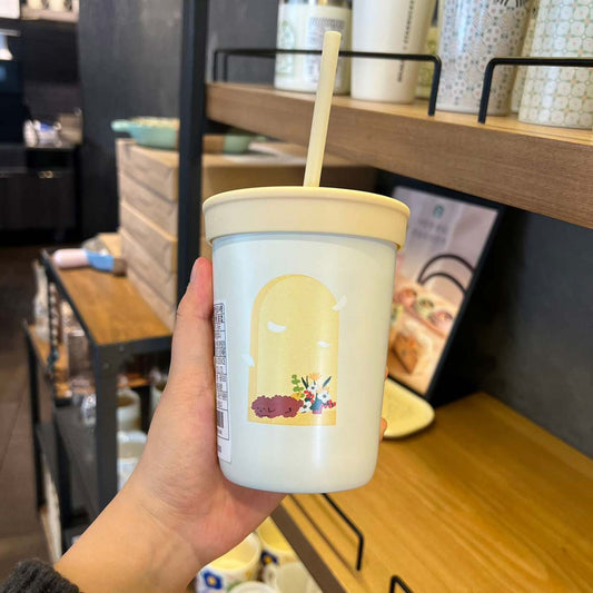 Korea 2023 Milk Yellow Dog Window View Stainless Steel Straw Cup 355ml Starbucks loveinstarbucks