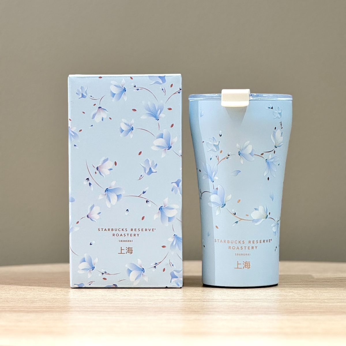 Starbucks China 2023 Shanghai Workshop 6th Anniversary White Magnolia Series blue Stainless Steel Cup 350ml Starbucks loveinstarbucks