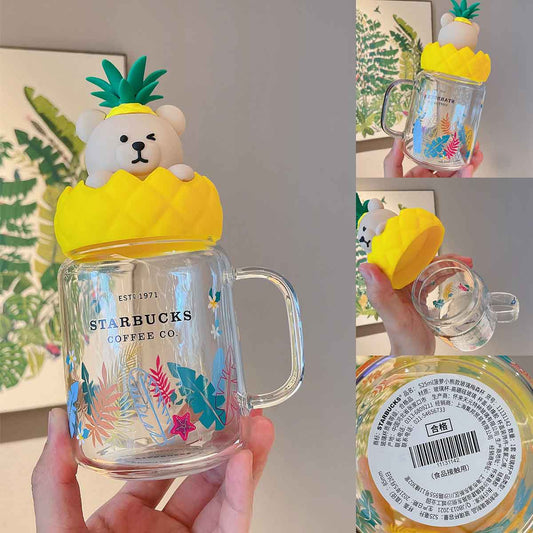 Starbucks China 2021 Colorful jungle Pineapple Bear Mason Glass 535ml Starbucks loveinstarbucks