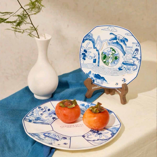 Starbucks China 2024 25th Anniversary Blue and White Porcelain Ceramic disc set Starbucks loveinstarbucks