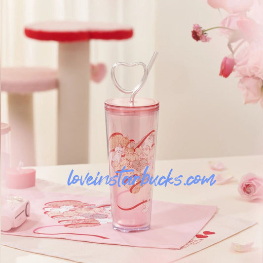 Starbucks China 2024 Valentine's Day plastic cup with heart straw 710ml loveinstarbucks loveinstarbucks
