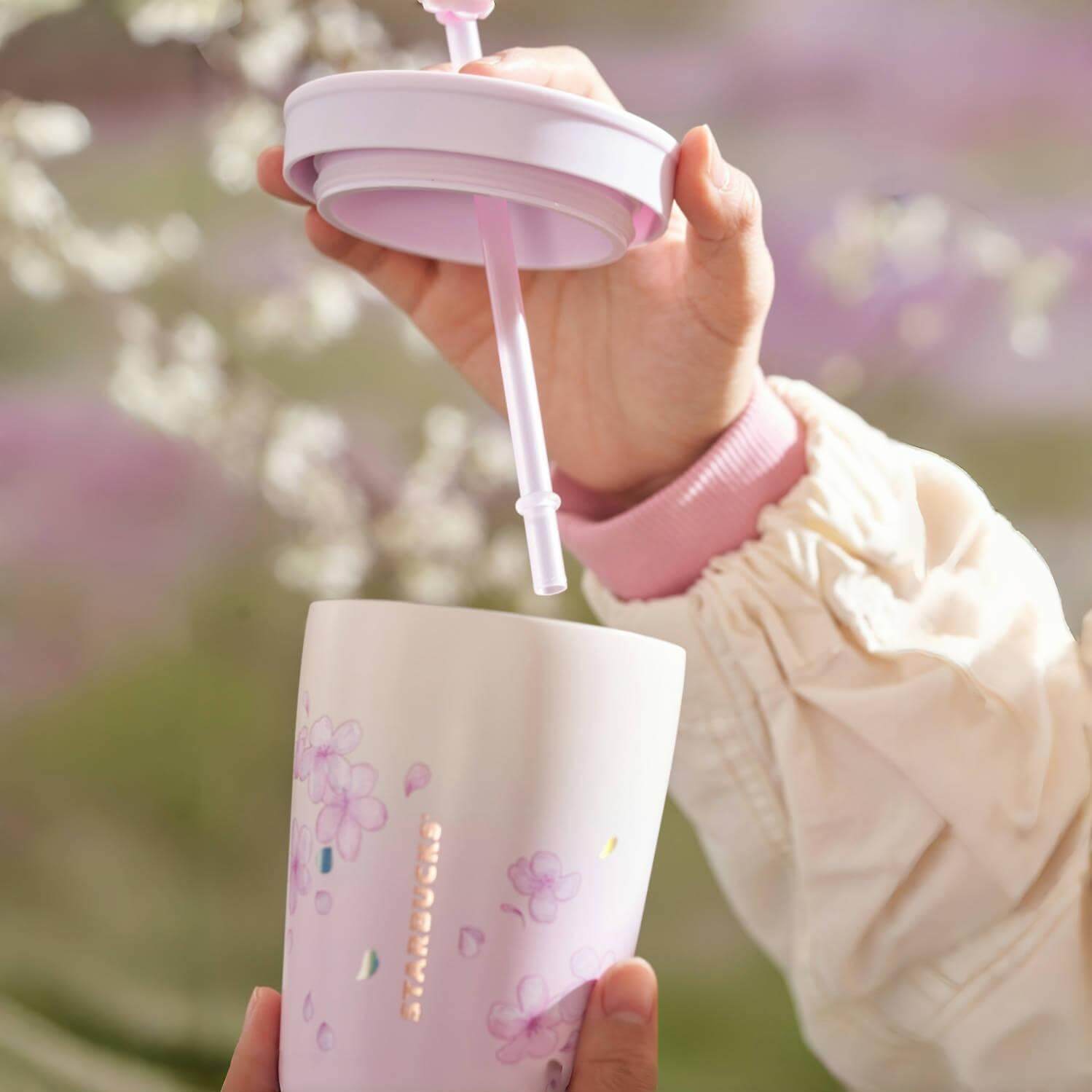 Starbucks China 2024 spring walk series Sakura stainless steel straw cup 355ml with the holder loveinstarbucks loveinstarbucks