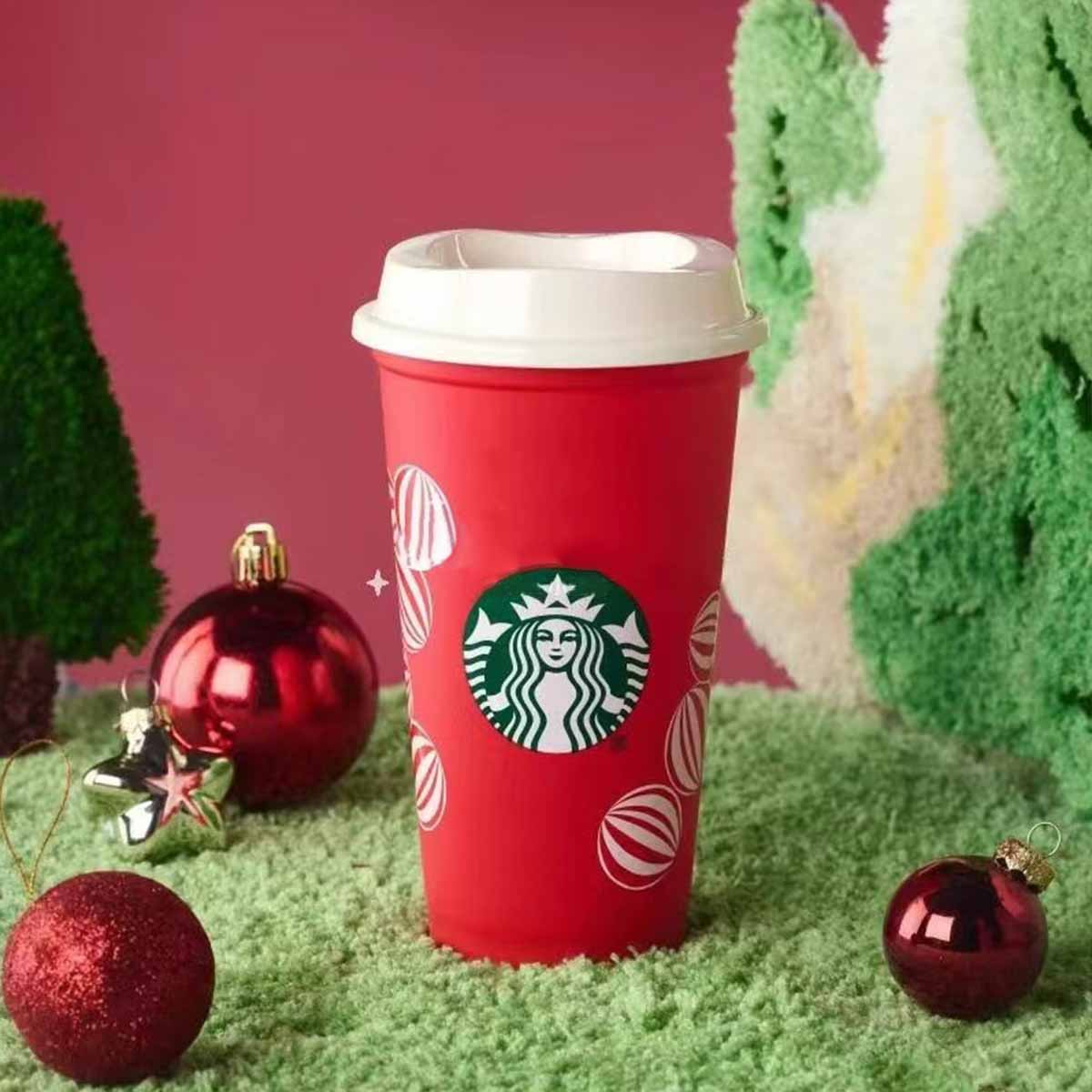Starbucks China 2024 Christmas cute Winter plastic reusable cup 473ml without ball Starbucks loveinstarbucks