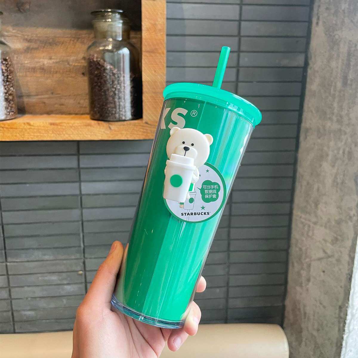 Starbucks China 2024 Coffee grounds and Lively green Finger buckle straw cup 473ml loveinstarbucks loveinstarbucks