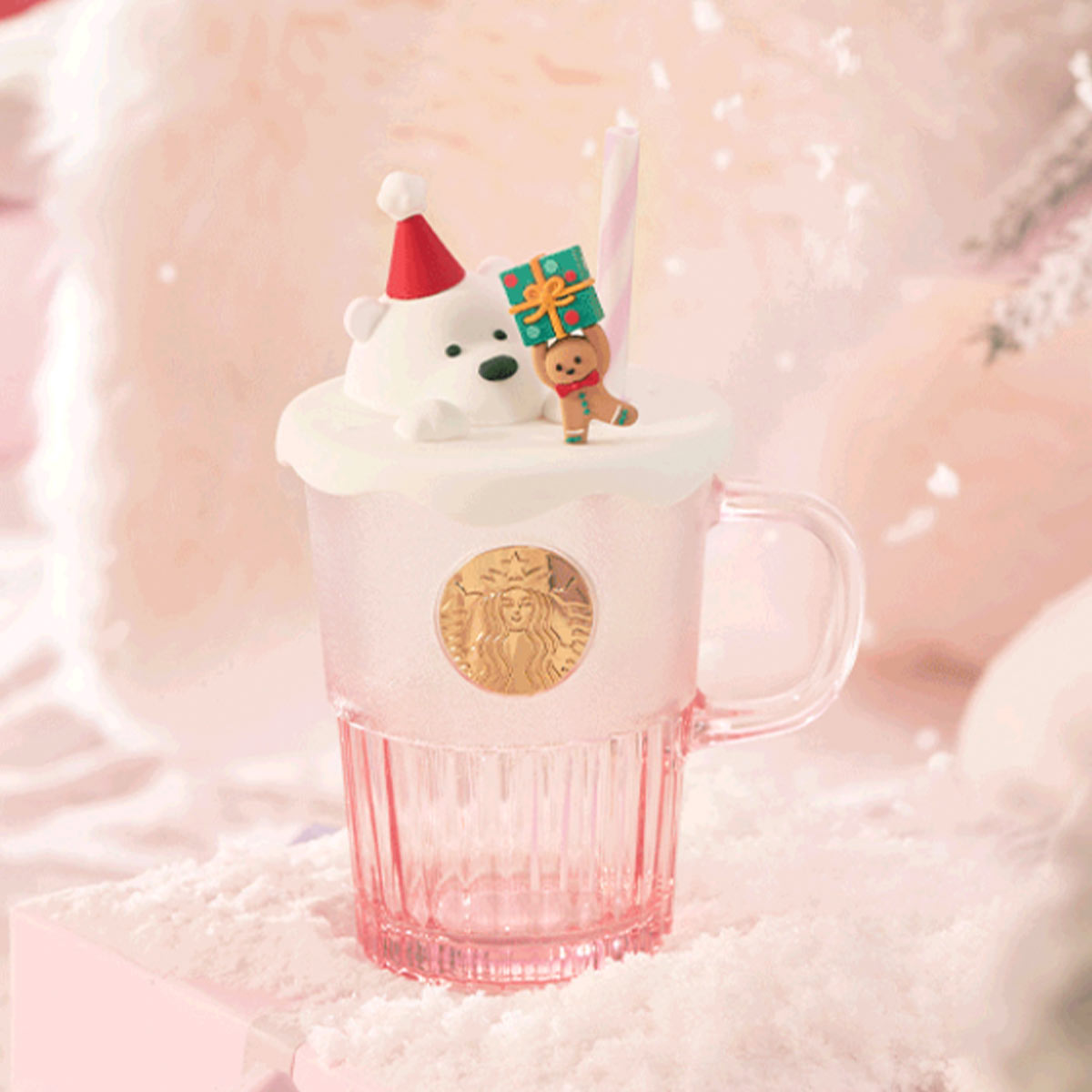 Starbucks China 2023 Christmas cute pet series pink cute pet Glass Straw cup 400ml Starbucks loveinstarbucks