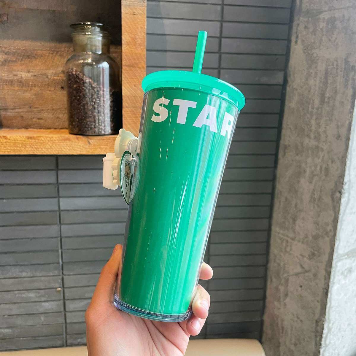Starbucks China 2024 Coffee grounds and Lively green Finger buckle straw cup 473ml loveinstarbucks loveinstarbucks