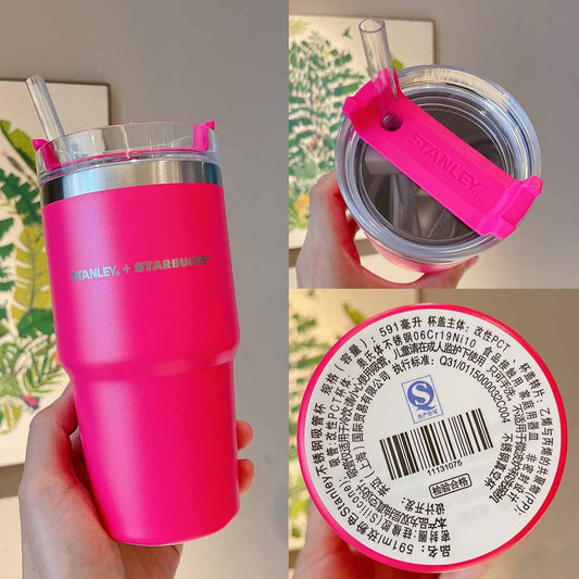 Starbucks China 2021 Colorful jungle 20.8oz Stanley Fuschia Pink Stainless Steel Straw Cup Starbucks loveinstarbucks