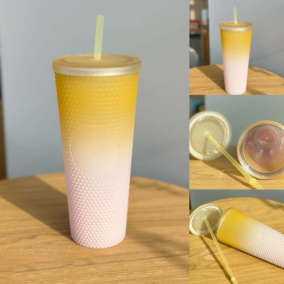 Starbucks Tumblers China 2023 Natural series yellow pink gradient studded straw cold cup 24oz Starbucks loveinstarbucks