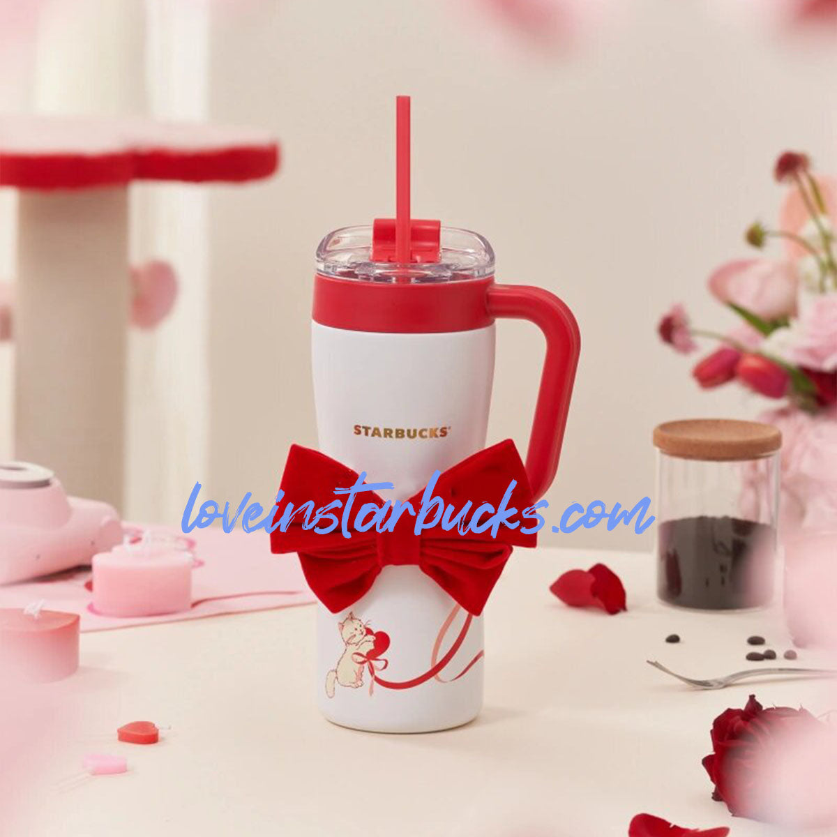 Starbucks China 2024 Valentine's Day Stainless steel double drinking cup with red bow 1100ml loveinstarbucks loveinstarbucks