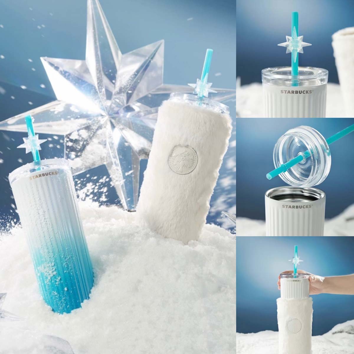 Starbucks China 2023 Christmas winter day series Blue and white gradient stainless steel striped cup with cup cover 473ml loveinstarbucks loveinstarbucks