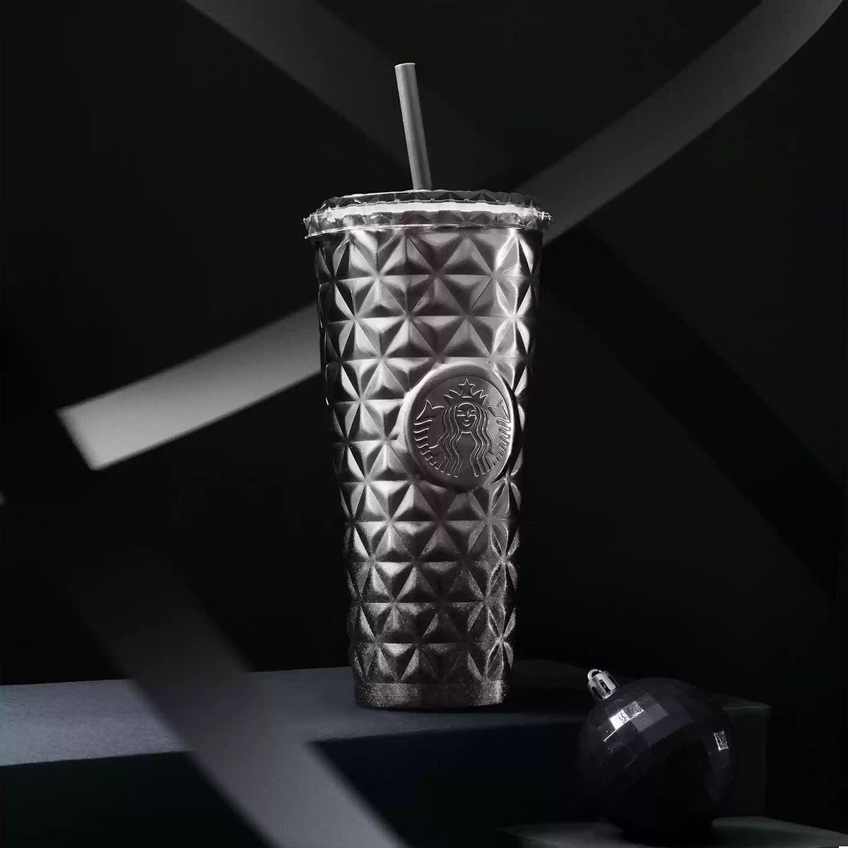Starbucks Asia 2024 Christmas Sparkling Black and Grey series Stainless steel straw cup 591ml Starbucks loveinstarbucks