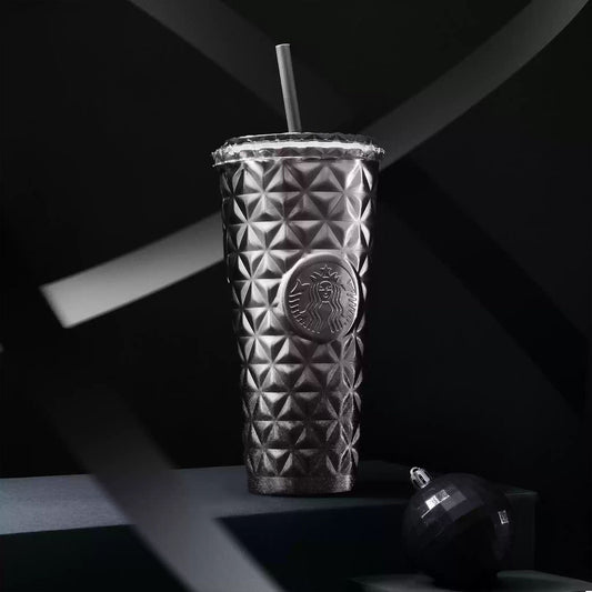 Starbucks Asia 2024 Christmas Sparkling Black and Grey series Stainless steel straw cup 591ml Starbucks loveinstarbucks
