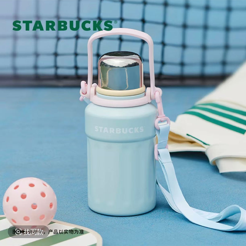 Starbucks China 2025 Colorful summer Series Blue striped stainless steel insulated kettle 976ml