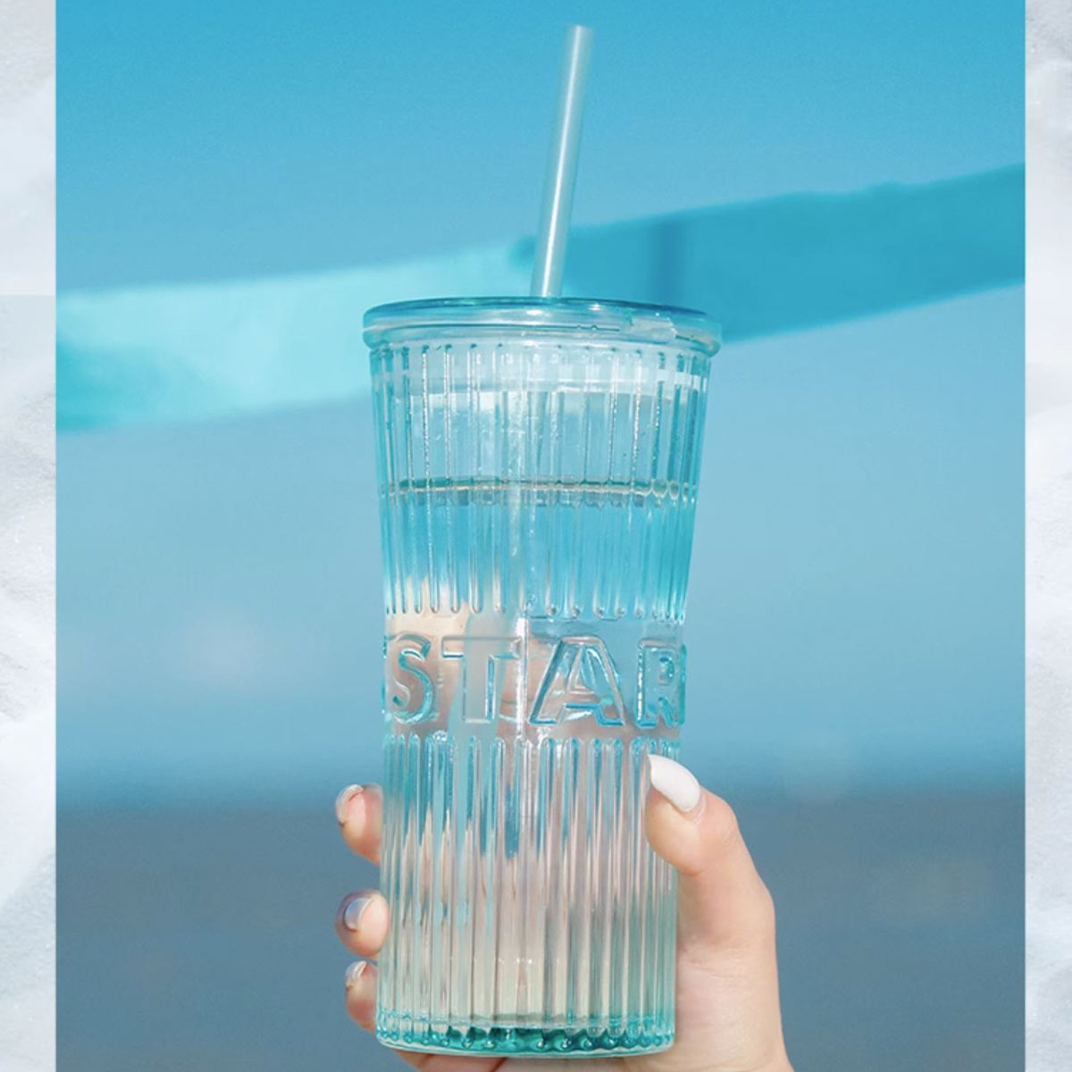 Starbucks China 2023 anniversary white gold mermaid series Light blue glass straw cup 740ml Starbucks loveinstarbucks