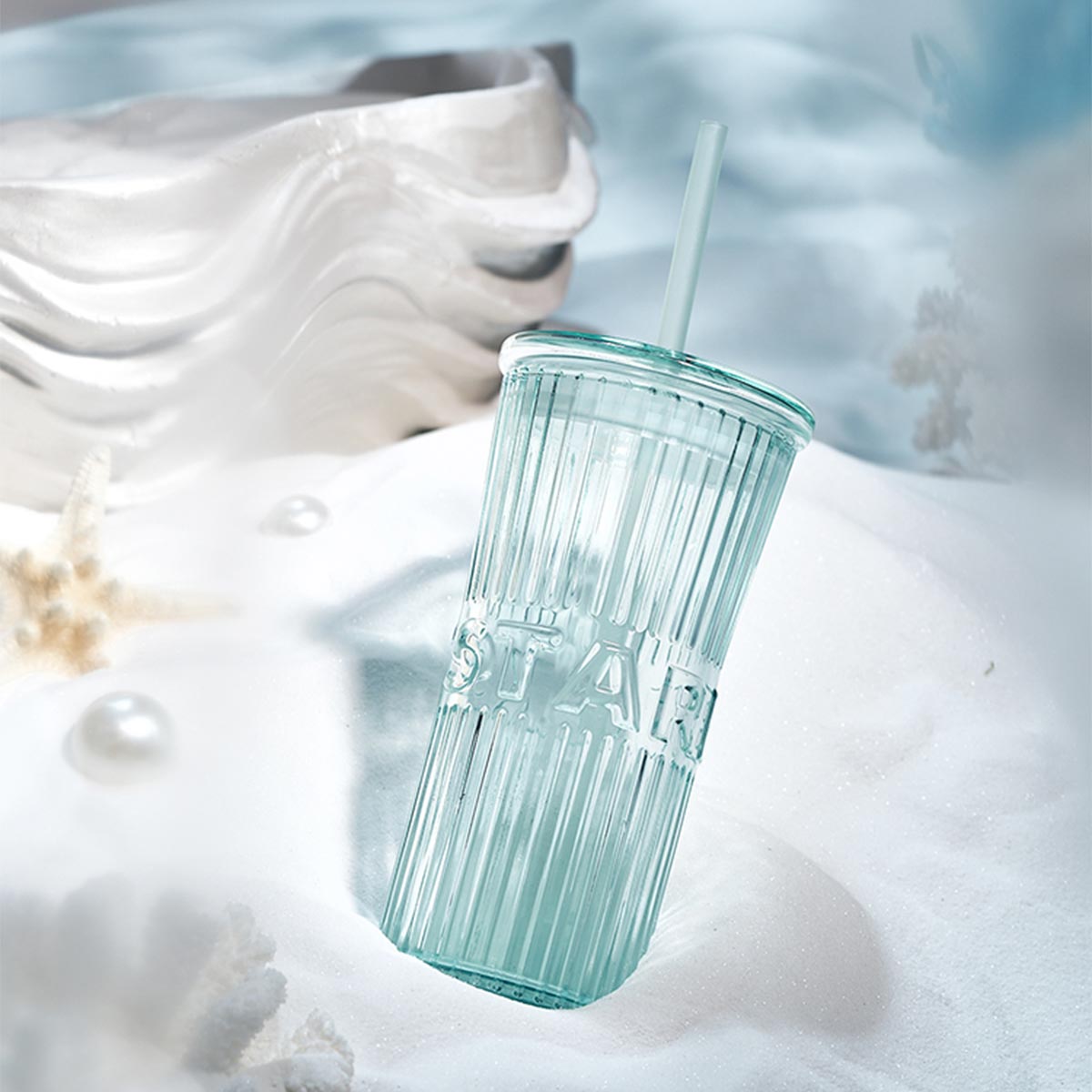 Starbucks China 2023 anniversary white gold mermaid series Light blue glass straw cup 740ml Starbucks loveinstarbucks