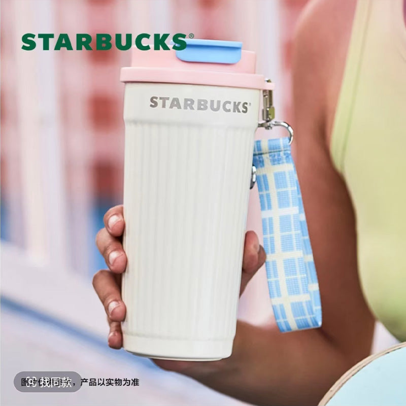Starbucks China 2025 Colorful summer Series Pink and white double mouthed stainless steel cup 470ml