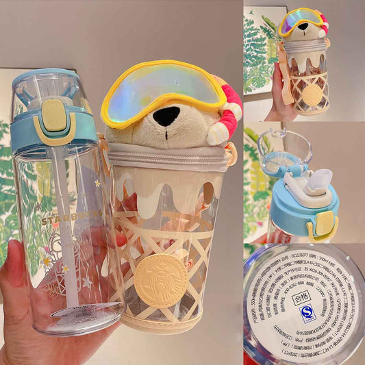 Starbucks China 2021 Colorful jungle Thermos Ice Cream Bear Plastic Straw Cup with bag 550ml Starbucks loveinstarbucks