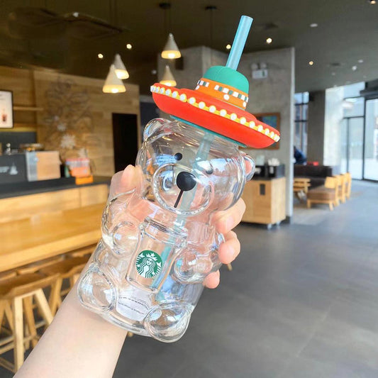 Starbucks 2020 China Latin American style barista bear glass straw cold cup 502ml Starbucks loveinstarbucks