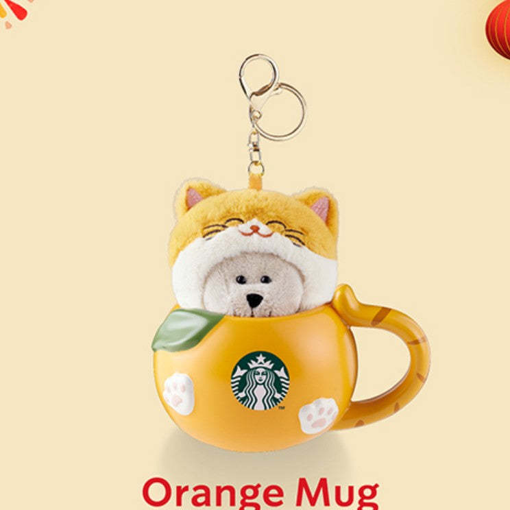 Starbucks Thailand 2026 New Year Fortune series Orange Mug 12oz with Cat PlushKeychain