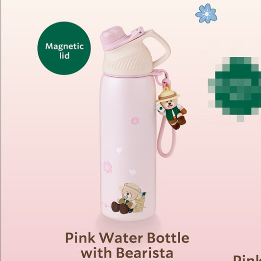 Starbucks Thailand 2026 Bearista's Coffee Journey series Pink Water Bottle with Bearista Keychain